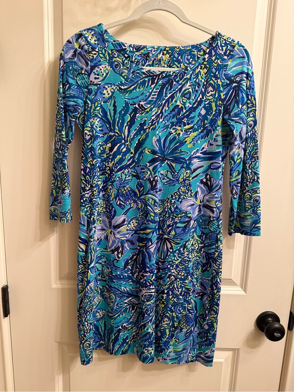 Lilly Pulitzer Teal, Navy & Lime Abstract Print Top
